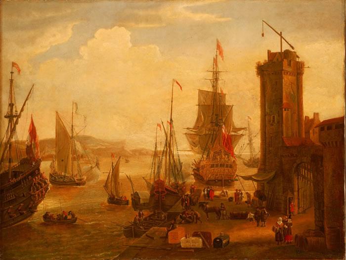 Jacob Knyff English and dutch ships taking on stores at a port oil painting picture